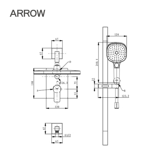 Vòi sen âm tường nóng lạnh Arrow ARQ1201U1CP-1
